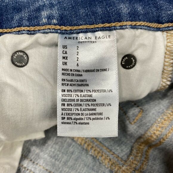 American Eagle Midi Shorts 2 Next Level Stretch Denim Blue Jean Distressed - Picture 7 of 10